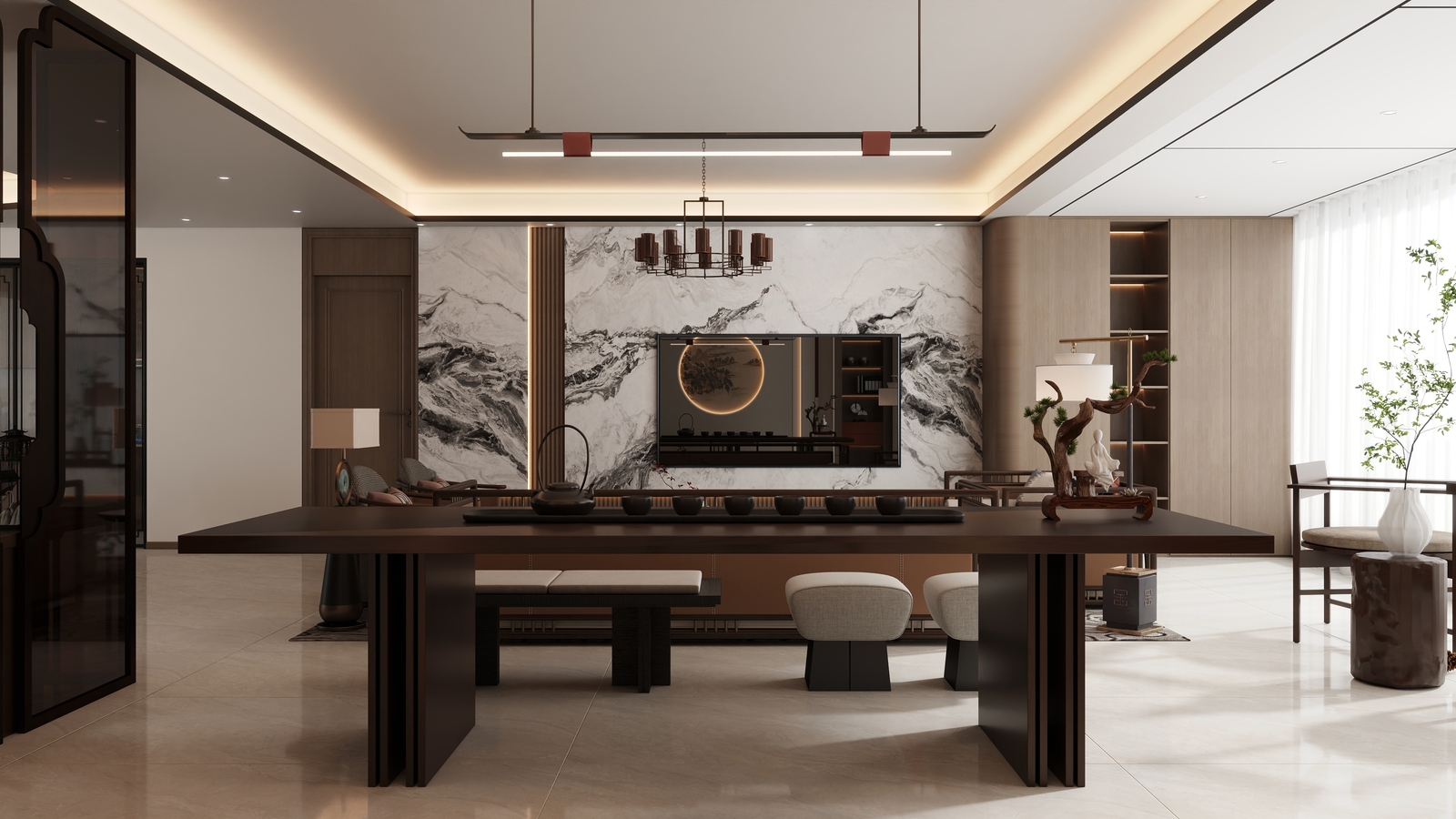 瀚林熙水台180㎡新中式|东方意境与现代生活的完美融合